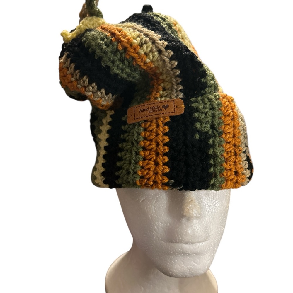Striped Camo Crochet Beanie Hat
